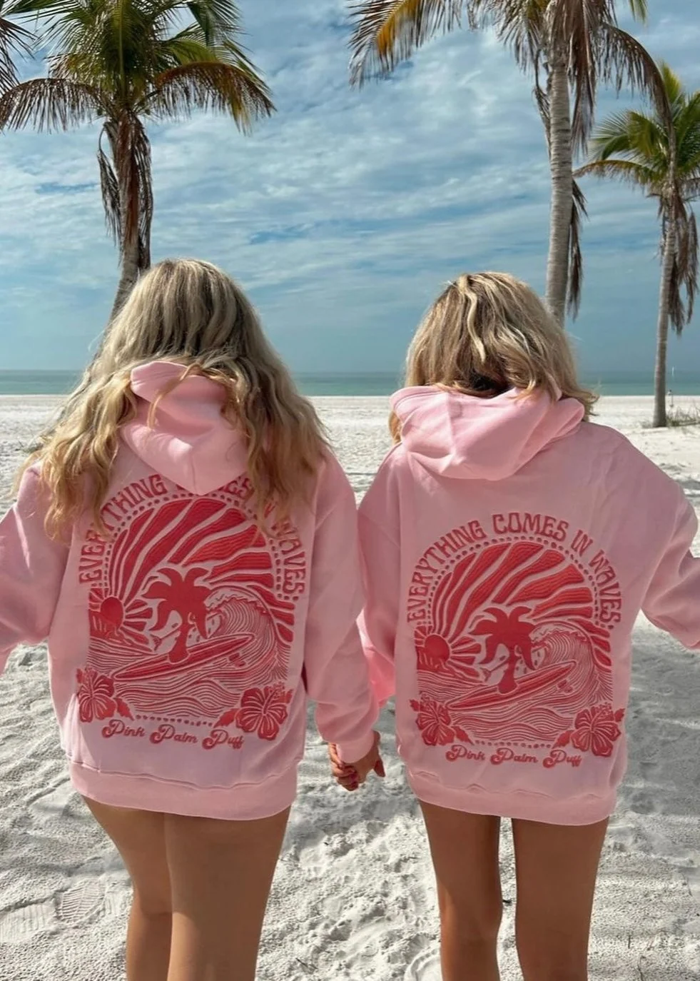 "Everything Comes in Waves" Hoodie in Pink - Image 8