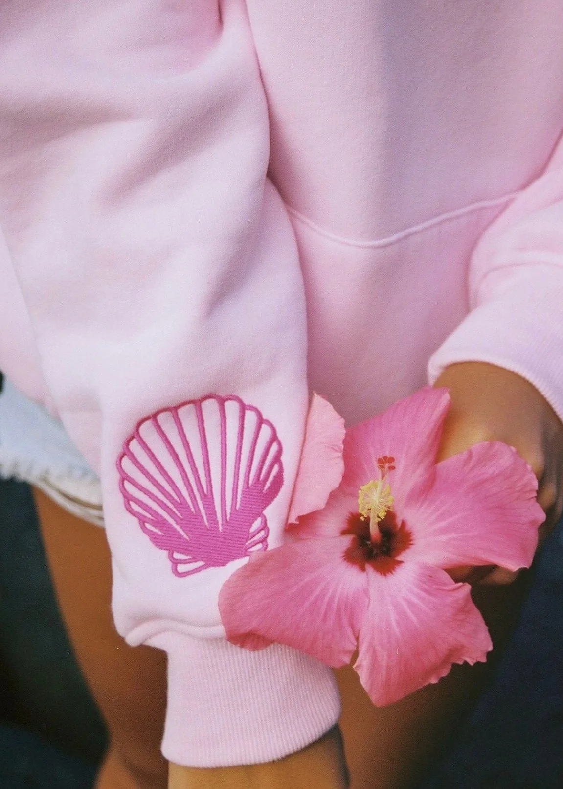 "Hawaii Hibiscus" Hoodie in Blush - Image 6