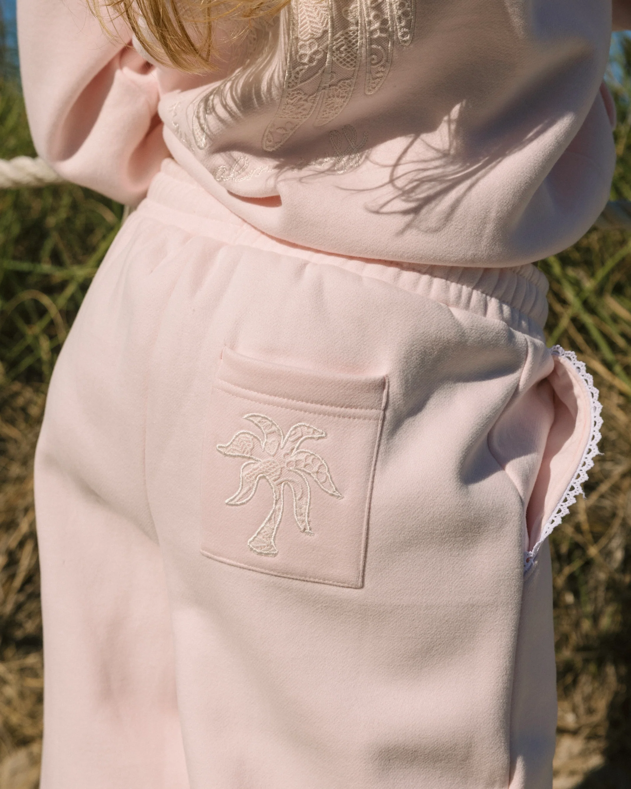 "Lacy" Wideleg Sweatpants in Angel Pink - Image 5